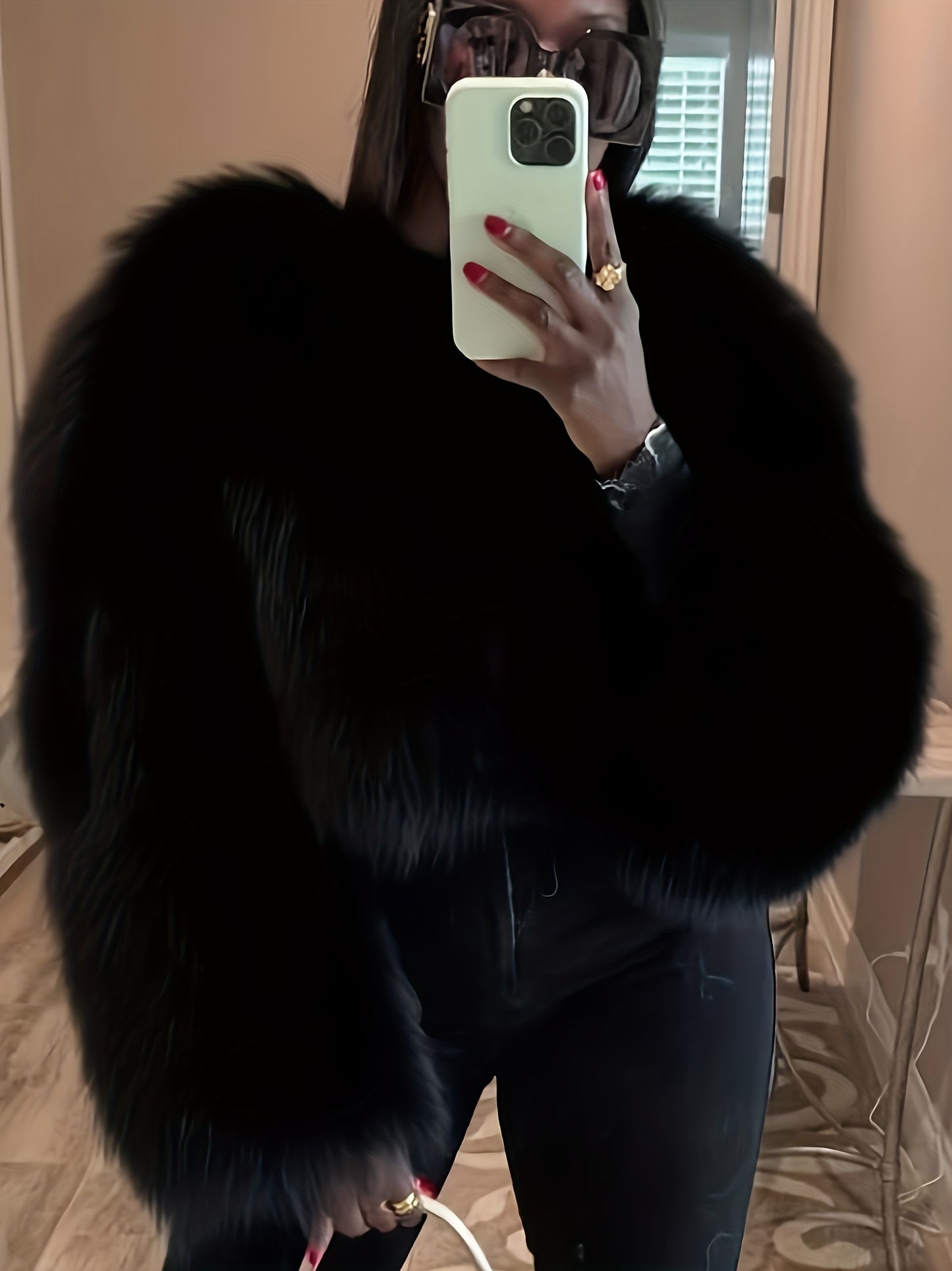 GlOURI Women's Luxury White Outerwear - Cropped Faux Fur Jacket - Fluffy Soft Fuzzy Coat With Long Sleeves | For Evening Parties, Street Style And Seasonal Occasions(Fall Winter Essential)