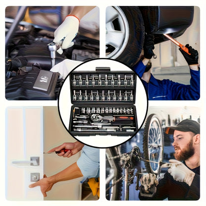 High-end Professional 45+1/215+1pc Tool Set, Auto/bicycle Repair Machinery Kit, 1/2 Inch *1/4 Inch 3/8 Inch Drive Depth And Standard Wrench Set, Race-grade Auto Parts Repair Ratchet Wrench And Other Auto Repair Accessories To