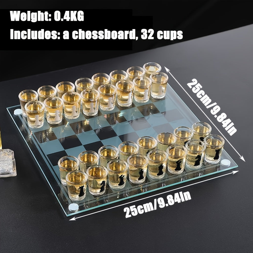 32pcs Chess-Themed Shot Glass Drinking Game Set - Acrylic Chess Board Glasses for Adults, Durable Bar Party Supplies with Storage Case, Family Game Night & Strategy Board Game Accessories