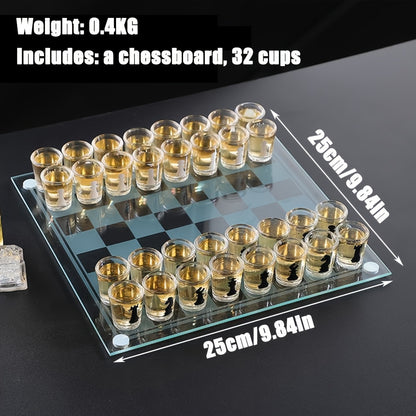 32pcs Chess-Themed Shot Glass Drinking Game Set - Acrylic Chess Board Glasses for Adults, Durable Bar Party Supplies with Storage Case, Family Game Night & Strategy Board Game Accessories