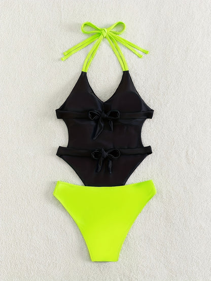 Women's Sexy Butterfly Print Monokinis Swimsuit - Halter Neck, Cut Out Backless, High Cut, Smooth Polyester & Spandex Fabric - Summer Beach Wear | High Stretch & Machine Washable | Customized SXY Special Collection