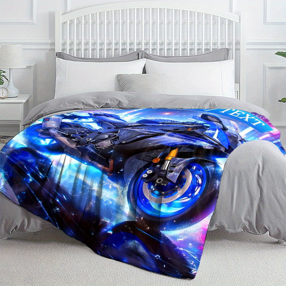 1pc Extra Large Motorcycle Blanket - Heavy-Duty Motorcycle Racing Design with Neon & Japanese Text - Soft Flannel Fabric - -Tear All-Season Throw for Bed, Sofa, Camping - Motorcycle Enthusiast Gift (31"/47"/59"/78") - Neon Gl