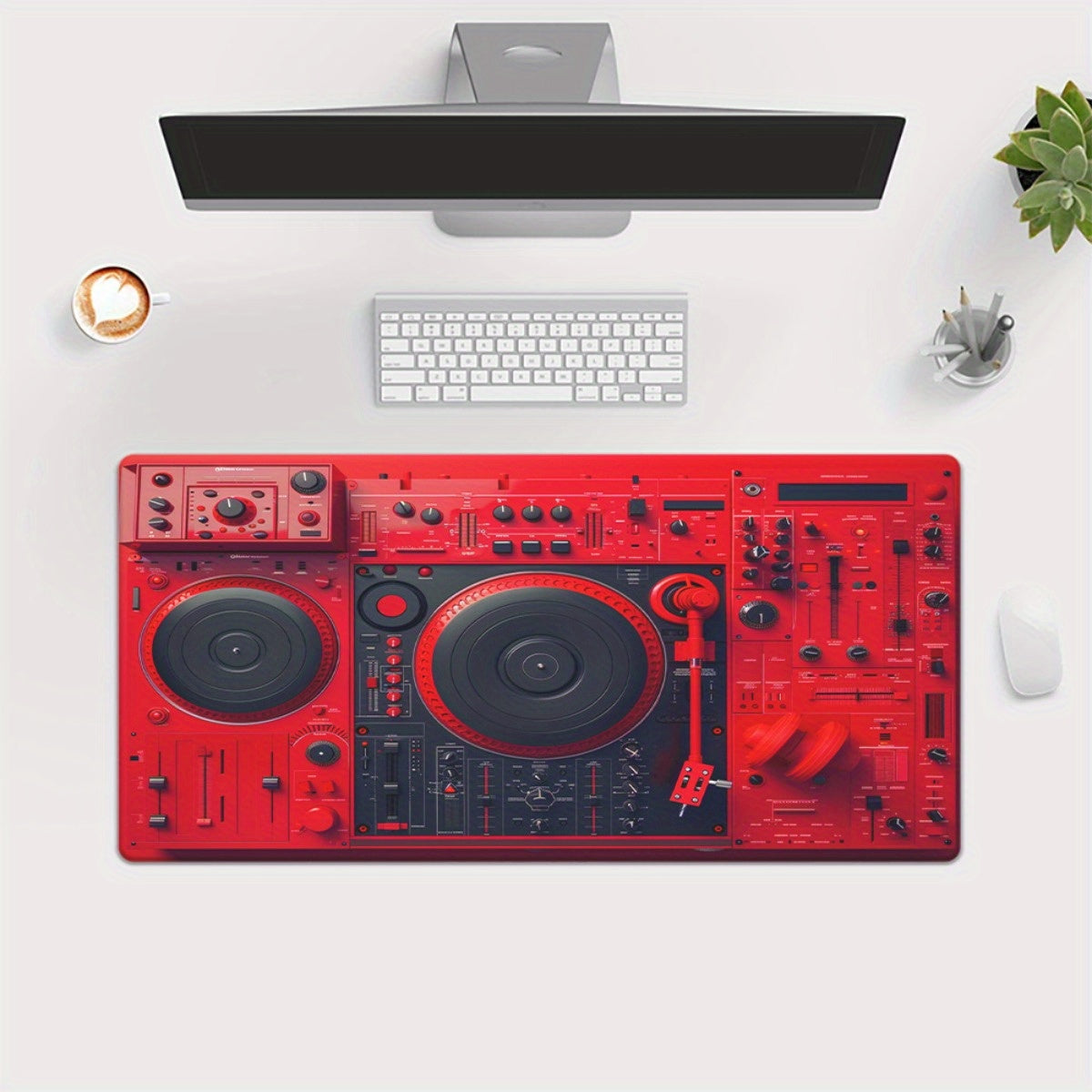 1pc Red DJ Controller Pad with Non-Slip Rubber Base - Large XXL Gaming & Office Mouse Pad, Multi-Functional Design for DJs, Musicians, and Computer Users, Vibrant Desk Decor for Music Lovers, Musician Gear | Vibrant Desk Deco