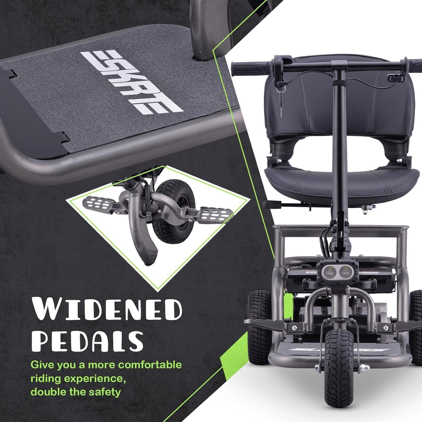Premium Big Wheel Mobility Scooter for Seniors Adults, Electric Scooter with16'' Front Wheel, Adjust Height Seat and Foldable Handlebar, Led Lights, Max Load 300lb, Charger Included