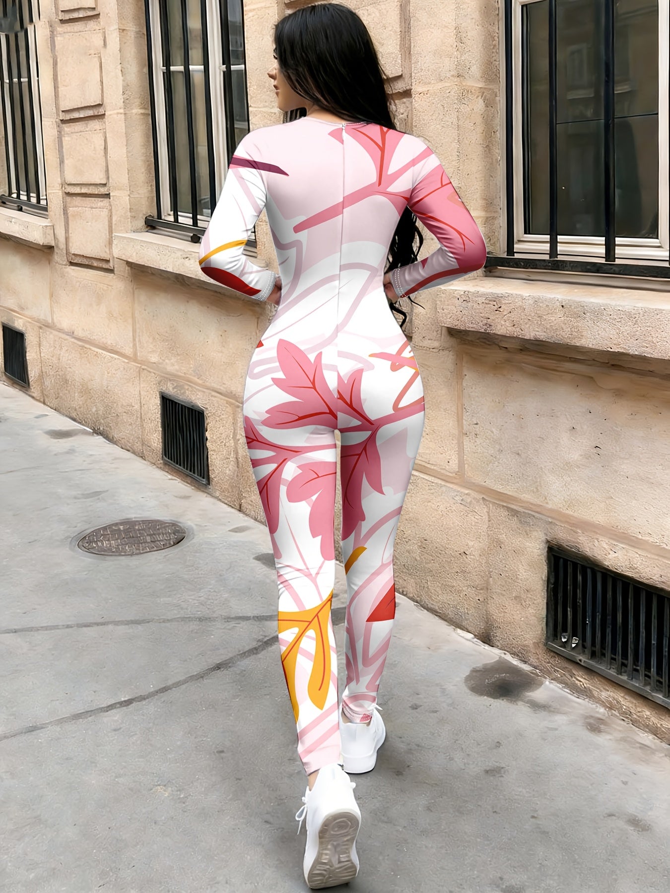 Casual Fashionable Sexy Long Sleeved Tight Fitting Jumpsuit Autumn Women's Trendy Printed Jumpsuit Top Women's Clothing