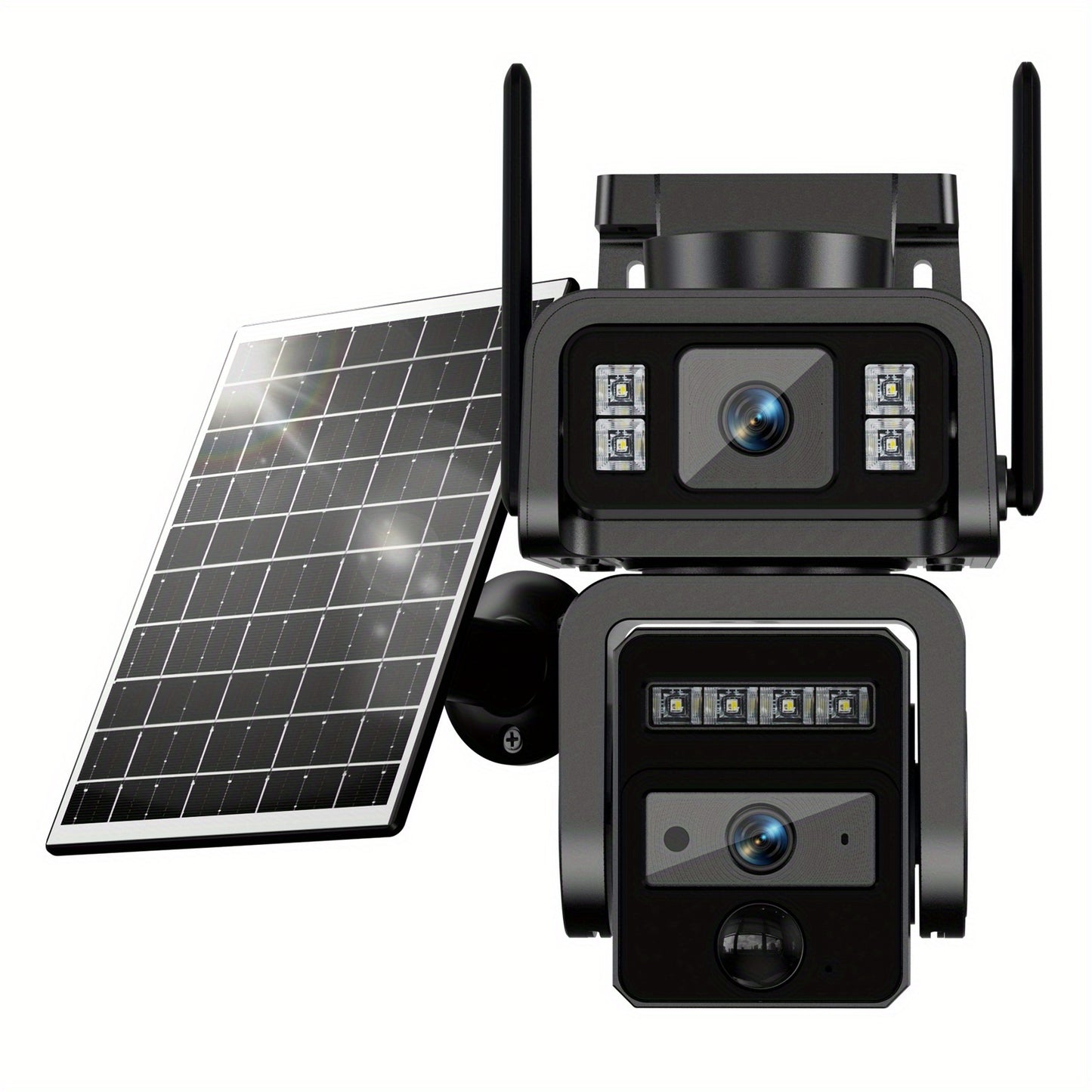 Home Wireless Outdoor Security Camera Icam365 | Solar-Powered, Dual Lens 3MP, Two-Way Audio, Digital Zoom, Motion Detection, IP66 Waterproof, Rechargeable Battery, 2.4G WiFi, Dual-Light Night Vision, PIR Alarm, Black