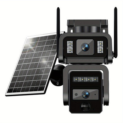 Home Wireless Outdoor Security Camera Icam365 | Solar-Powered, Dual Lens 3MP, Two-Way Audio, Digital Zoom, Motion Detection, IP66 Waterproof, Rechargeable Battery, 2.4G WiFi, Dual-Light Night Vision, PIR Alarm, Black