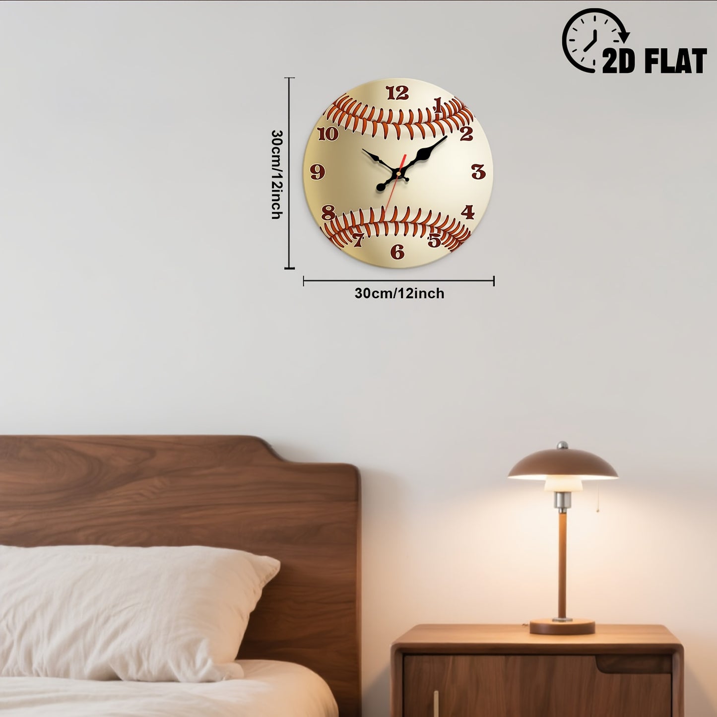 1pc Baseball-Themed Large Wall Clock - 12 Inch Silent Non-Ticking Quartz Movement, Beige & Brown Baseball Stitch Design, Minimalist Modern Decor for Home, Office, Sports Room - Durable Artificial Wood Round Clock with Black H