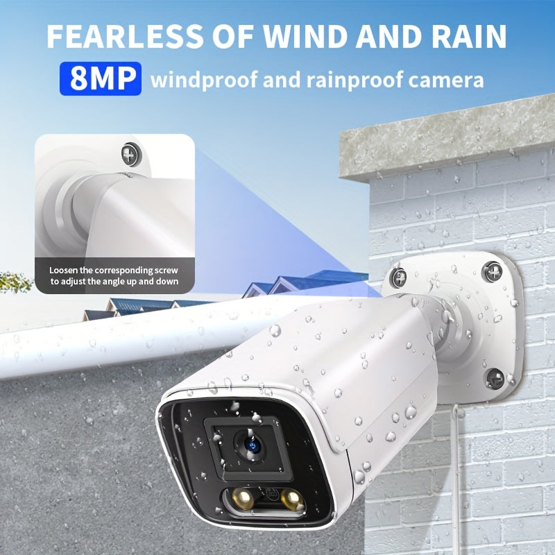 POE gun camera, 8-megapixel camera, full-color night vision, human body detection and one-way audio, outdoor video surveillance camera, RTSP/108°/2.8/mm, IP67 metal shell camera, wired network port connected to NVR, Christma
