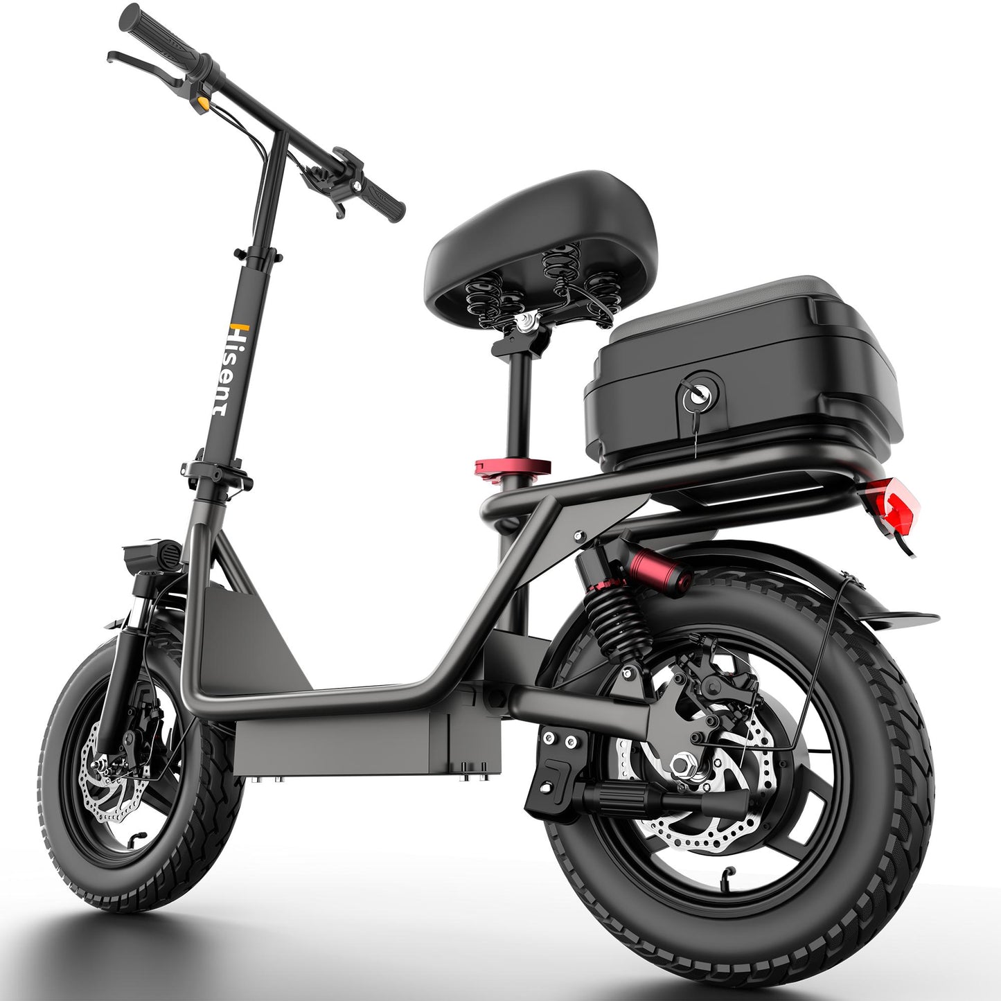 Hisent Adult Electric Scooter- 20 Mph, 740W Peak Motor, 10Ah/15Ah Lithium Battery, 15-40 Mile Range, 14 Foldable With Seat And Storage Box, Dual Suspension, Dual Brake System, Ample Storage, Alloy Steel Frame Durable, Commute