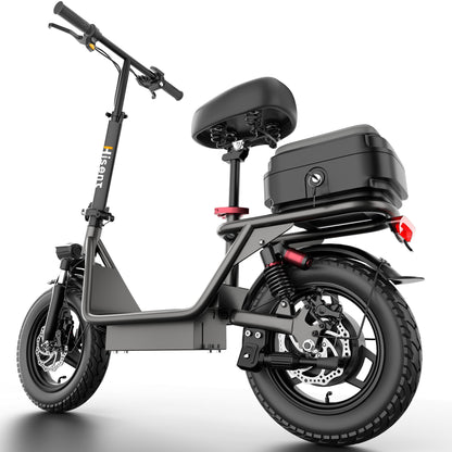 Hisent Adult Electric Scooter- 20 Mph, 740W Peak Motor, 10Ah/15Ah Lithium Battery, 15-40 Mile Range, 14 Foldable With Seat And Storage Box, Dual Suspension, Dual Brake System, Ample Storage, Alloy Steel Frame Durable, Commute