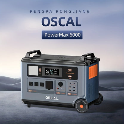 OSCAL PowerMax 6000 Solar Generator with 2x500W Solar Panels, 3600Wh/6000W Power Station, 120V/240V Split Phase Voltage AC Outlets (9000W Peak), 2400W Solar Charging