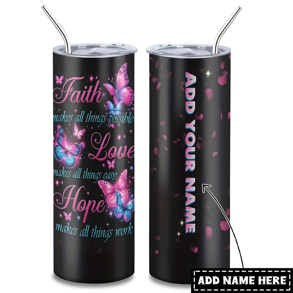 Custom 1pc, Personalized 40 Oz Tumbler with Lid, Featuring a Humorous Print about Faith, Love, And Hope. This Stainless Steel Water Bottle Makes a Great Gift for Christmas, Thanksgiving, Halloween, Birthdays, And Is Perfect f