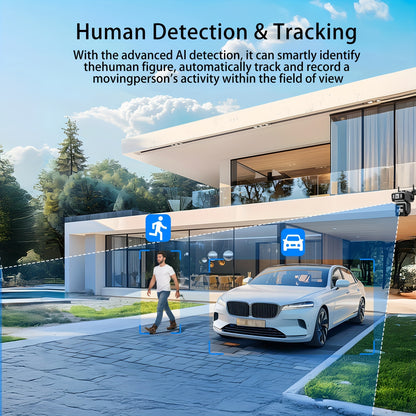 Home Wireless Outdoor Security Camera Icam365 | Solar-Powered, Dual Lens 3MP, Two-Way Audio, Digital Zoom, Motion Detection, IP66 Waterproof, Rechargeable Battery, 2.4G WiFi, Dual-Light Night Vision, PIR Alarm, Black