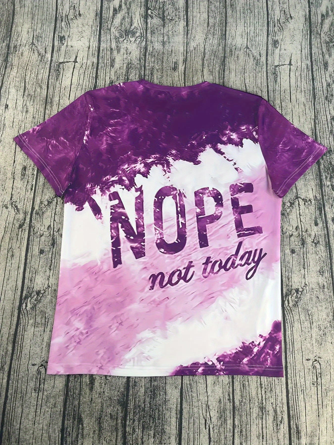Women'S Plus Size Tie-Dye Graphic T-Shirt - NOPE Not Today Bold Statement Tee in Purple & White, Relaxed Fit Crew Neck Summer Top - Breathable Everyday Casual Shirt for Women - Machine Washable Statement Outfit Essential, Out