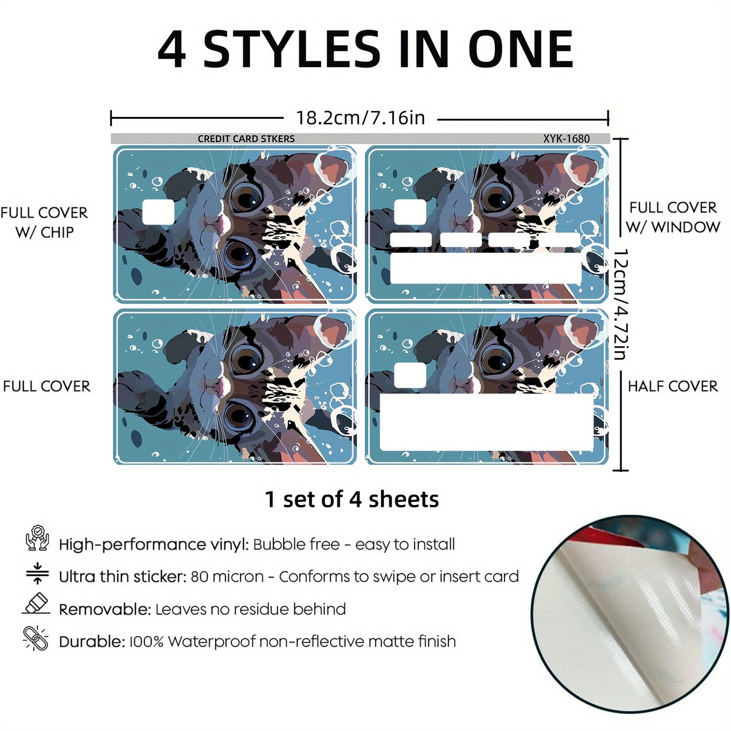 4pcs Whimsy Cat Frosted Decal, Simple Style PVC Self-Adhesive Removable Card Decor for Credit, Debit, and Transit Cards