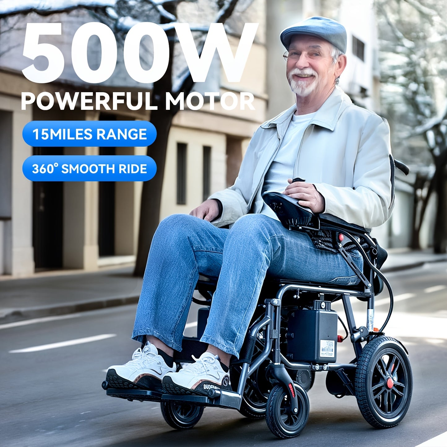 All-Terrain Foldable Smart Chair - 15+ Miles Range, 360° Smart Joystick, Dual Motor Power! for Seniors & Adults