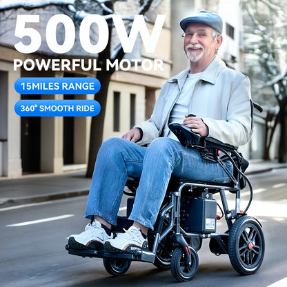 All-Terrain Foldable Smart Chair - 15+ Miles Range, 360° Smart Joystick, Dual Motor Power! for Seniors & Adults