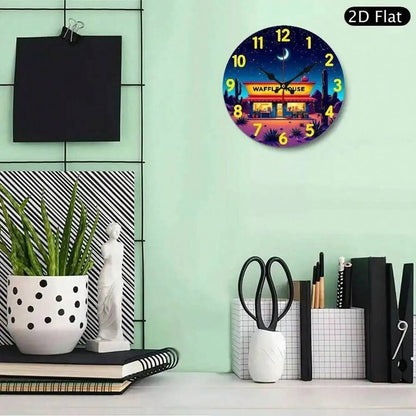 1pc wall-mounted clock decoration, 10-inch Wooden lettering for convenience stores at night wooden circular wall-mounted clock, wooden circular decorative clock with digital display, suitable for home decoration, festival gif
