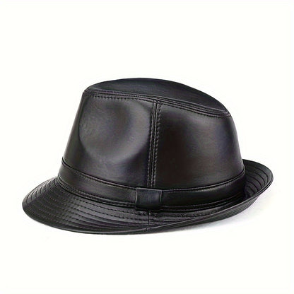 Men's Genuine Sheepskin Fedora Hat- Black, British Jazz Style, Ideal for Spring and Autumn, Non-Washable