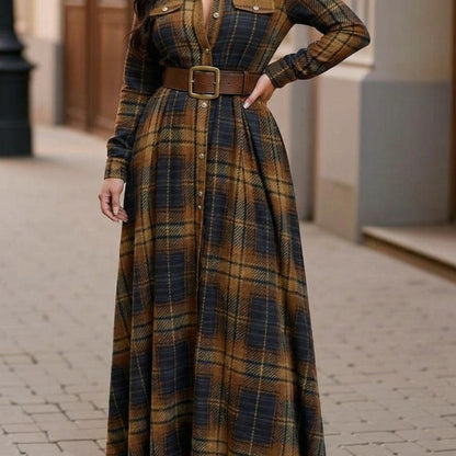 Plus Size - Plus-Size Women'S Plaid Shirt Maxi Dress | Loose Shirt Fit, Flowy Skirt for Flattering Coverage, Elegant and Comfortable for Casual Daily Wear