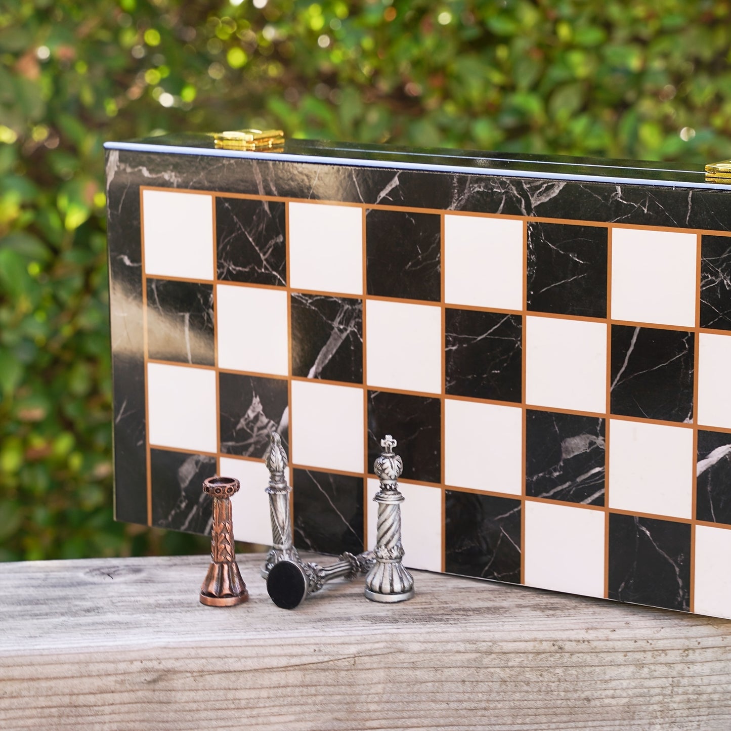 15 Inch Retro Metal Chess Set for Adults Marbling Chess Board with Chess Pieces Travel Chess Set with Metal Pieces Folding Chessboard Ideal for Beginners And Professional Players Halloween, Christmas Gift