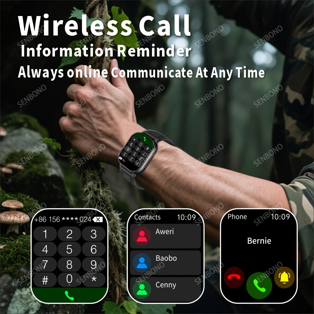 SENBONO Sports Smartwatch with 1000mAh Large Battery, 2.01inch HD Square Display, Wireless 5.4, LED Flashlight, Compass, Diversified Dial, Sleep Monitoring, 100+ Sports Modes, Outdoor Smartwatch, Ideal Gift, Fitness Tracker,