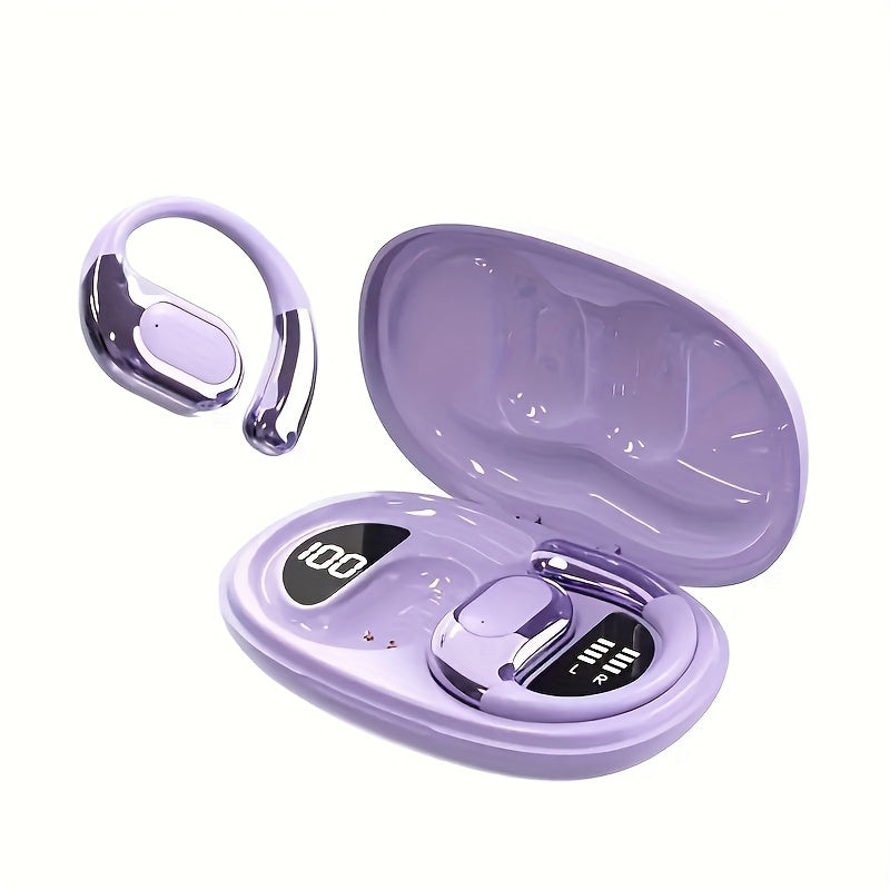 2025 new TWS wireless earphones, long battery life, large capacity charging box, smart digital display, ergonomic ear hook design, suitable for study/phone/business/music/driving/cycling, multi-device compatible with mobile p