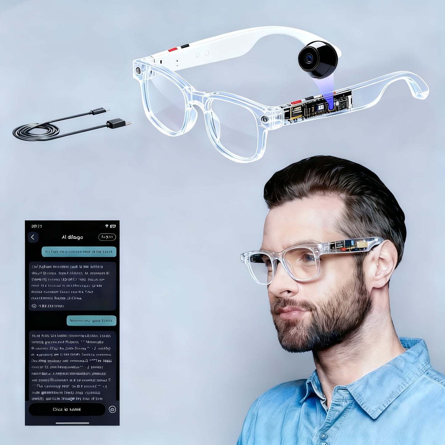Smart Camera Glasses with Real-Time Translation in 160+ Languages, 1080P HD Video & 4K Motion Recording, Wireless Calling, Magnetic Fast Charging, Wireless, All-in-One Travel/Driving/Office Assistant, Compatible with Smartpho