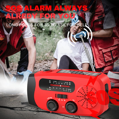 Emergency Radio: Solar-Powered, Power Bank, Hand Crank, AM/FM NOAA Portable Weather Radio, 2000 MAh Mobile Power, USB Charging, Solar, With LED Flashlight, Hurricane, Survival Gear