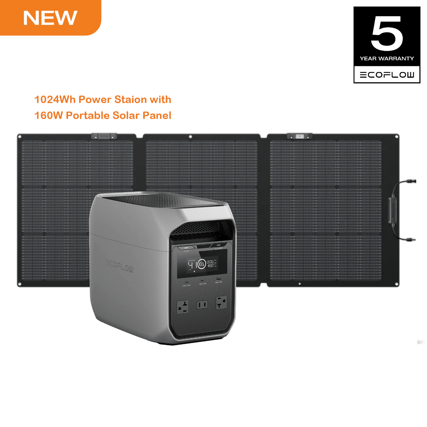EcoFlow Portable Power Station DELTA 3 Classical (160W Solar Panel SKU Optional), 1024Wh LiFePO4 Battery, 1800W AC Output with X-Boost technology, 1 Hr Fast Charge, Solar Power Bank For Home or Outdoors Use