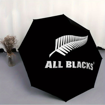 All Blacks Automatic Folding Umbrella - 8-Rib Durable Windproof Portable Travel Umbrella with Sleek Black Design & "All Blacks" Logo, Ideal for Holiday Gifts, Outdoor Umbrella, Modern Accessory, Sturdy Handle