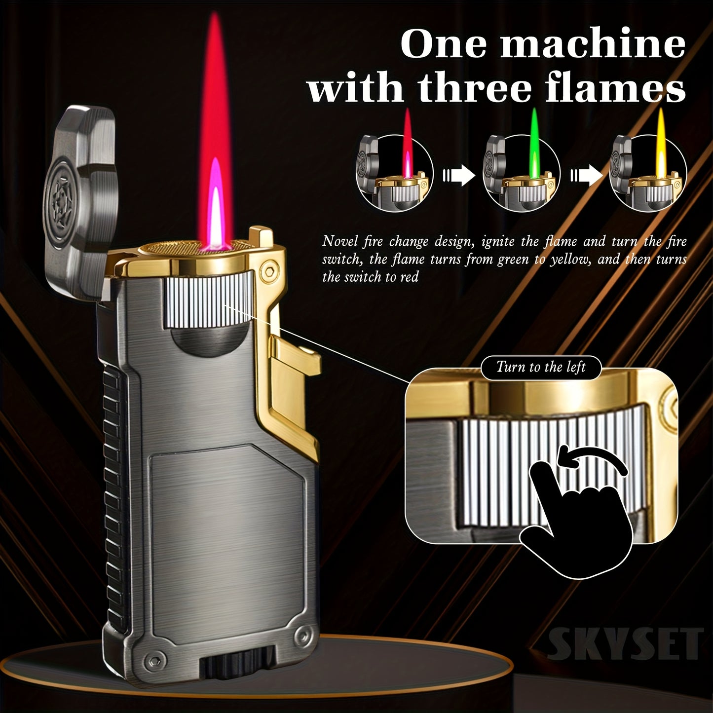 Butane Lighter Available in Three Colors, Featuring a Flame Switch, Windproof Design, And Direct Ignition. This Inflatable Lighter Is Made of Metal And Allows for Flame Size Adjustment
