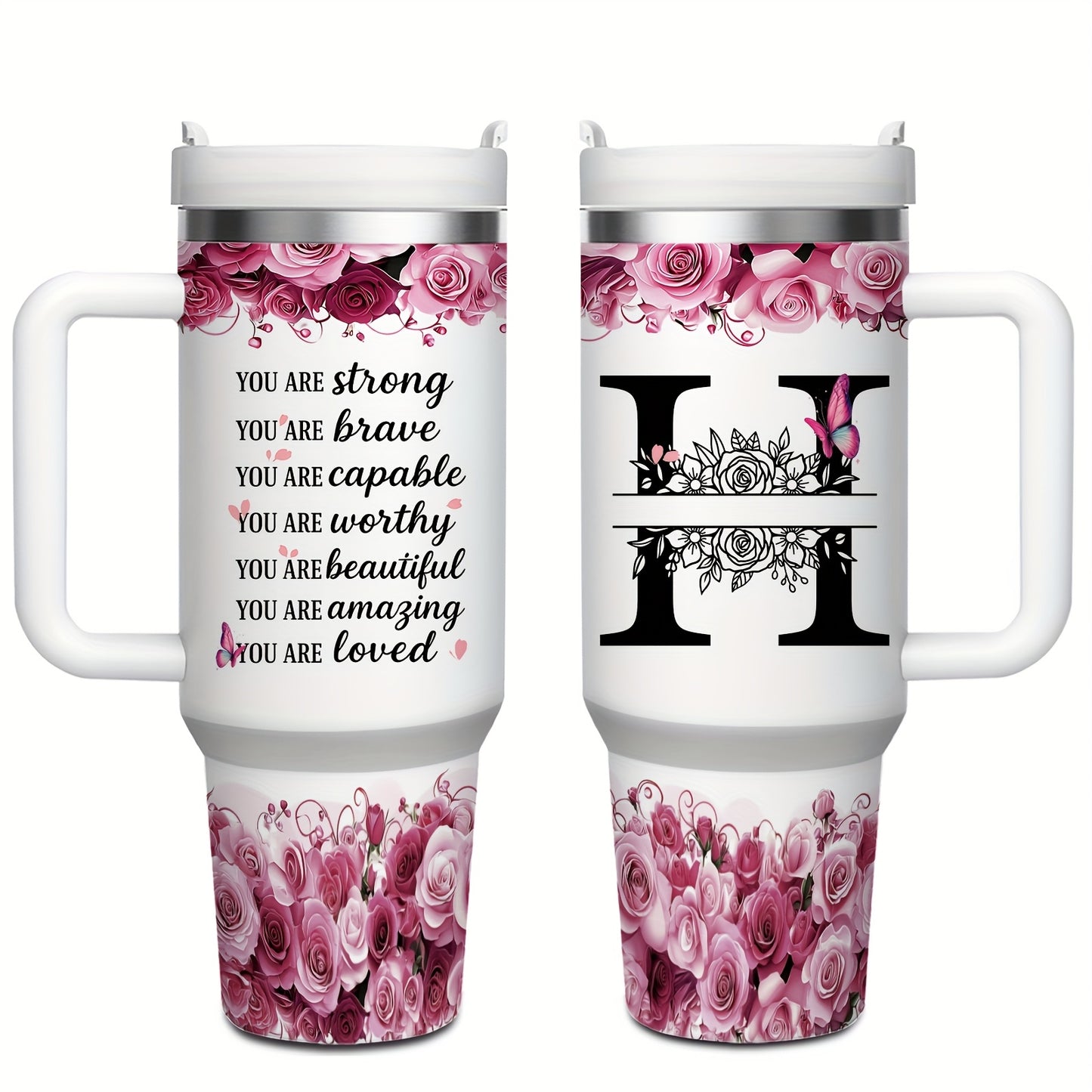 MIKENDA 1pc 40oz "A-Z Custom Letters & Name" Stainless Steel Travel Cup with Lid And Straw. Coffee Cup, Kitchen Drinkware. Great Gift for Women, Friends, Parents.for Mother's Day, Holidays. for Home & Outdoor Use.Halloween &