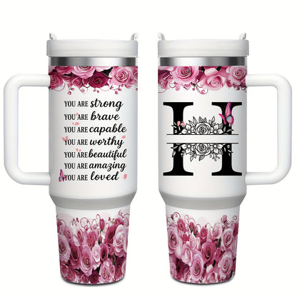 MIKENDA 1pc 40oz "A-Z Custom Letters & Name" Stainless Steel Travel Cup with Lid And Straw. Coffee Cup, Kitchen Drinkware. Great Gift for Women, Friends, Parents.for Mother's Day, Holidays. for Home & Outdoor Use.Halloween &