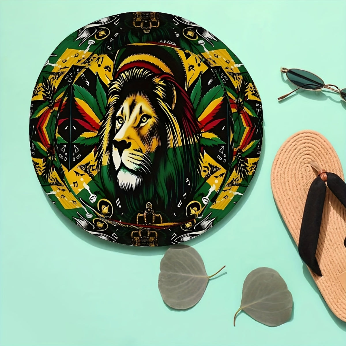 1pc Jamaican Lion Design Bucket Hat - Vibrant Rastafarian Colors, Wide Brim Sun Protection for Men & Women, Outdoor Fishing, Beach, Golf, Hiking - Reggae Festival Accessory with Lion Face Graphic, Beach Hat, Fishing Hat, Bold