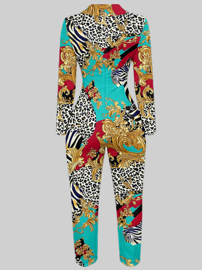 Ladies' Four-season Long-sleeved Sexy Jumpsuit, Front Zipper Design, Light Style, Fashionable Full-print, Perfect for Daily Outings and Casual Wear, Fashionable and Sexy Outfit
