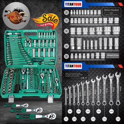 899/216/53PCS Or 230/65PCS Updated Tool Set, MechanicTool Kits for Auto Repair And Household Mechanical Tool Kit for Car Bike Repair Tools, 1/2 *1/4" 3/8 "drive Depth And Standard Sockets, Ratchet Torque Wrench Screwdriver So