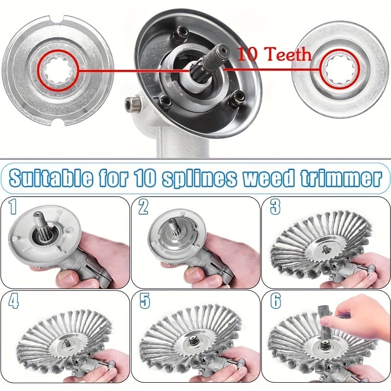 10 Inch Unbreakable Wired Trimmer Blade, Steel Wire Cutter Trimmer Head, Wire Rotary Brush Weed Trimmer Head, Weed Eater Head with Adapter Kit for Moss Grass Rust Removal