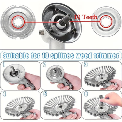 10 Inch Unbreakable Wired Trimmer Blade, Steel Wire Cutter Trimmer Head, Wire Rotary Brush Weed Trimmer Head, Weed Eater Head with Adapter Kit for Moss Grass Rust Removal