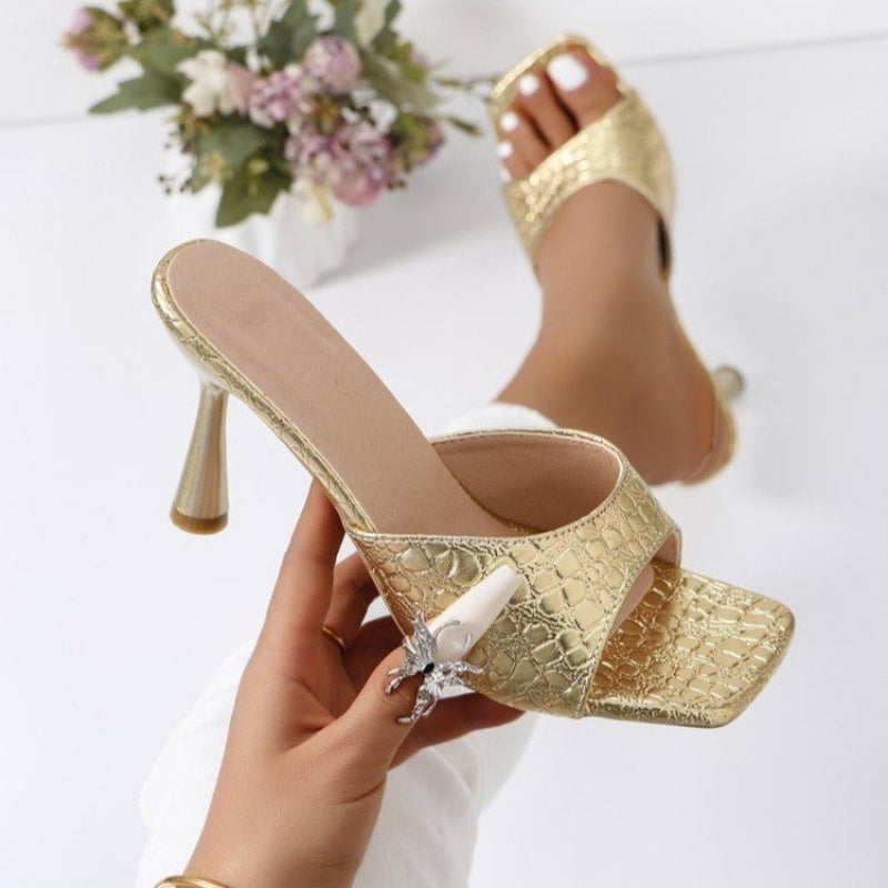 Women'S Slip-On Stiletto Heel High Heels - Minimalist Open-Toe Peep-Toe Slippers, EVA Upper & Rubber Sole, Mid-Heel for Spring Summer Formal & Casual Outfits - Easy-Clean