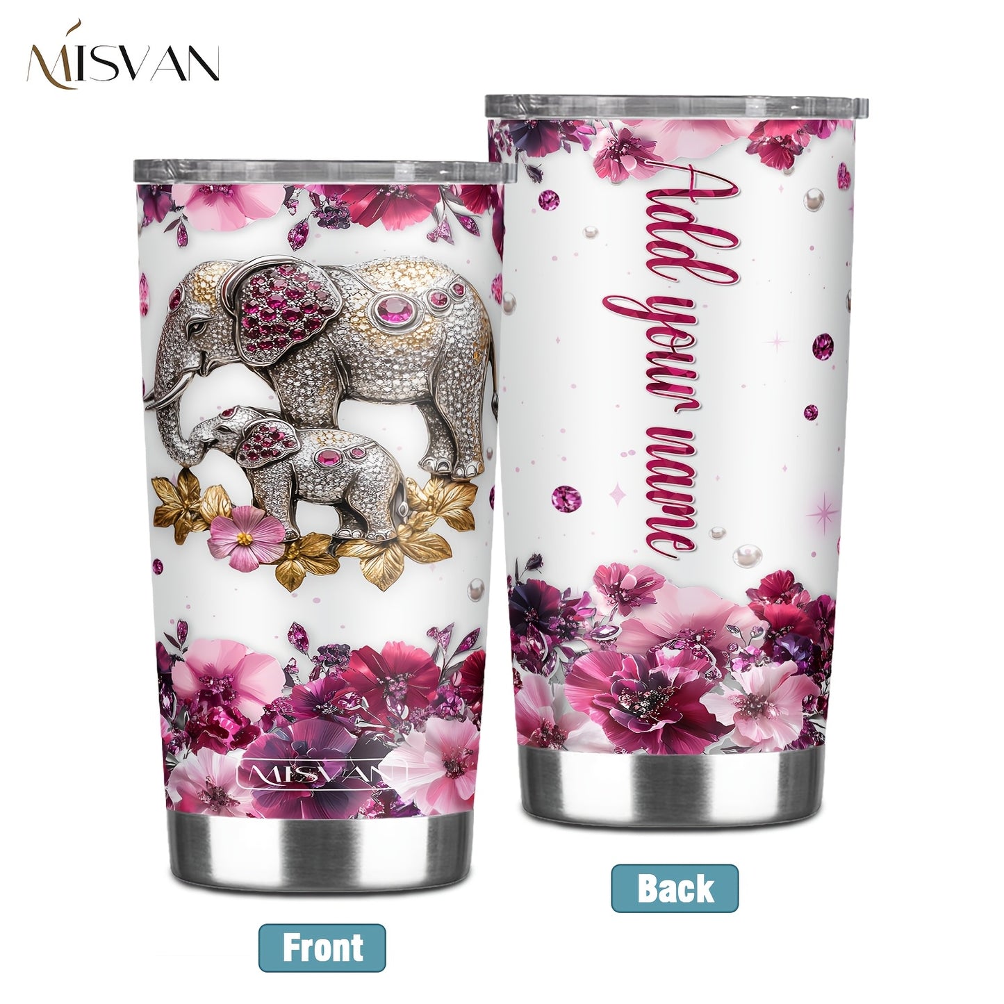 1pc Customized Name Stainless Steel Tumbler | 20oz/22oz/40oz Insulated Water with Lid, Reusable, Round Shape, 304 Stainless Steel, Ideal for Easter, Thanksgiving, Father'S Day, Mother'S Day, Graduation, White Diamond Butterfl