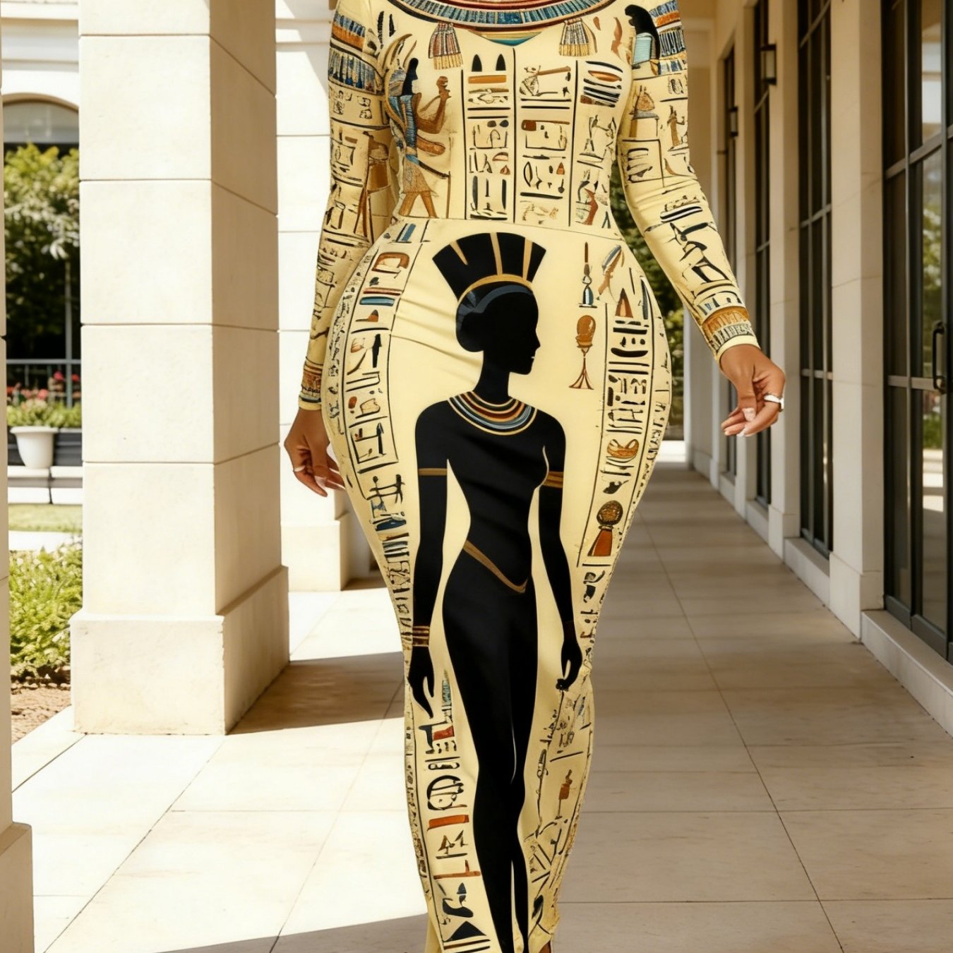 [Women's Dress] Spring/Summer Women's Long-Sleeved Bodycon Dress, African Batik Geometric Print, Elastic Waist for a Flattering Figure, Ethnic Style Outfit for Holidays and Parties, 2026 Early Spring New Arrival