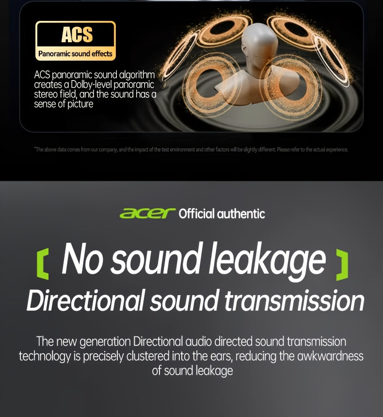 Acer True Wireless Earphones with Microphone, TWS Headphones, Touch Volume, Wireless Sports Earhooks, LED Display Charging Case, Half Open Back, HD Talk, Compatible with Mobile Phones, Rechargeable Battery, Type-C Charging, S