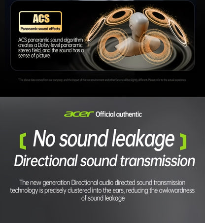 Acer True Wireless Earphones with Microphone, TWS Headphones, Touch Volume, Wireless Sports Earhooks, LED Display Charging Case, Half Open Back, HD Talk, Compatible with Mobile Phones, Rechargeable Battery, Type-C Charging, S