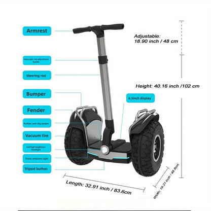 Adult 60V Dual Motor Self Balancing Scooter - 50-Mile Range, 12.5 MPH Golf Cart with, Shockproof Suspension & Display, All-Terrain Rider for Golf Course, Hills & Rough Terrain - Heavy-Duty E-Scooter