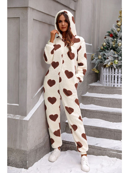 ' Plush Bodysuit - Cozy Hooded -Neck Jumpsuit, Winter Warm Clothing Suitable for Christmas, Machine Washable Solid Color Clothing (No Parts)