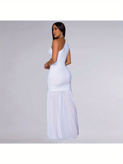 European and American Fashion Women's Dress with Slanted Shoulder and Sheer Color;