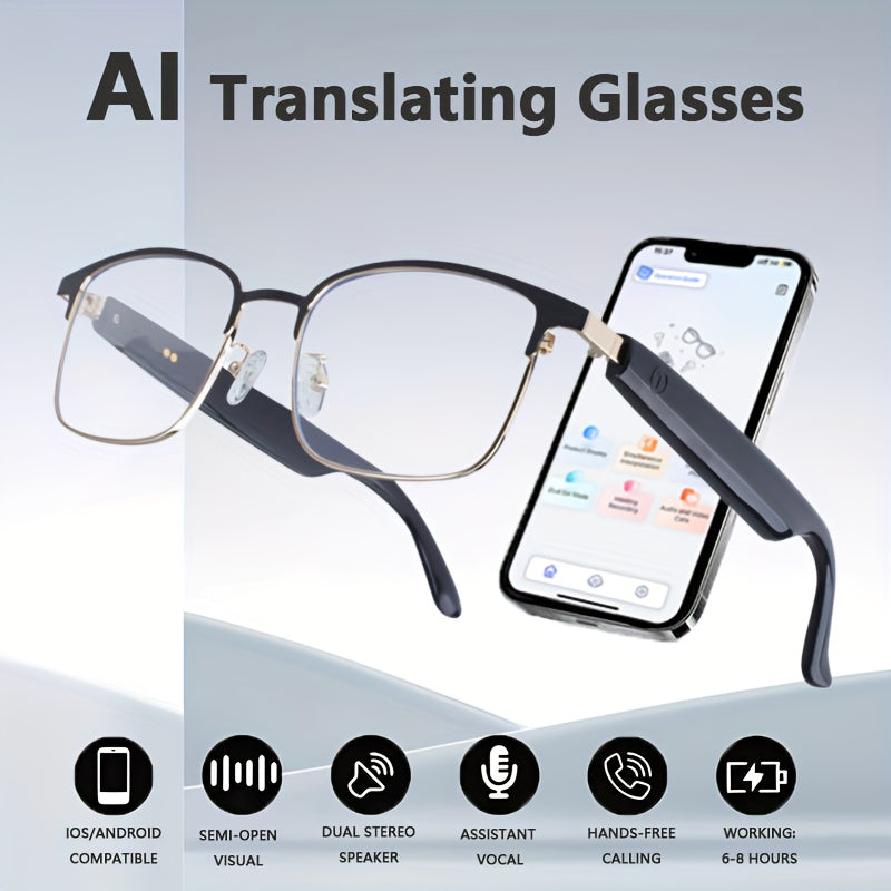AI Smart Translation Glasses, Supporting 164 Languages, Polarized Lenses, Built-in Microphone Speaker, AI Voice Assistant, Compatible With IOS/Android, Suitable For Both Men And Women, Halloween Gifts
