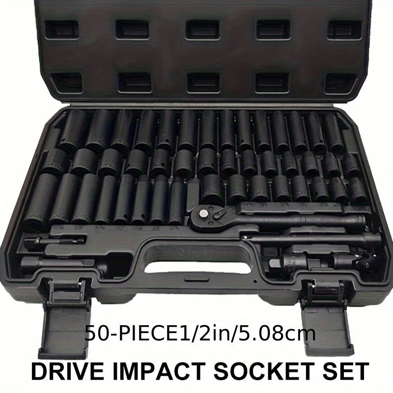 43/50pcs, 3/8-inch Drive Impact Socket Set, 6-point Standard Metric (8-22mm) & SAE (5/16-3/4 Inches), CR-V Steel Sockets With Adapter And Ratchet Handle, Exquisite Gift
